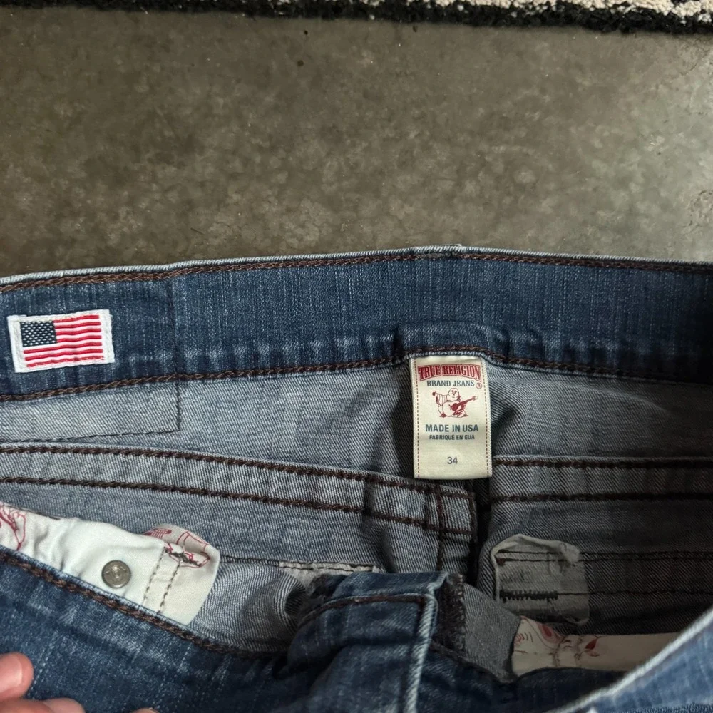 True Religion Jeans Mens 34x33 Blue Ricky Flap Pocket Straight USA Made Cotton